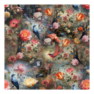 Impression Photo Art surréaliste avec fleurs et oiseaux