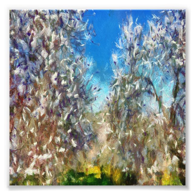 Impression Photo Artwork de Pointillisme d'amandiers en fleurs prin (Devant)