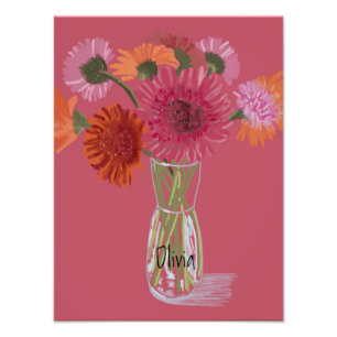 Impression Photo Arty Gerbera Fleur colorée +Nom personnalisé