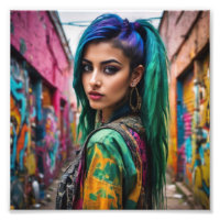 Asiatique Punk Girl avec cheveux et veste multicol