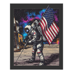 Impression Photo Astronaute Patriotique Avec Drapeau Américain