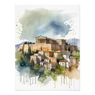 Impression Photo Athènes Grèce aquarelle