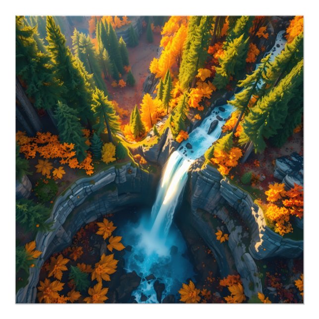 Impression Photo Autumn Canyon Waterfall – Vibrant Fall Forest Land (Devant)