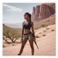 Babe noire en short kaki regardant le désert