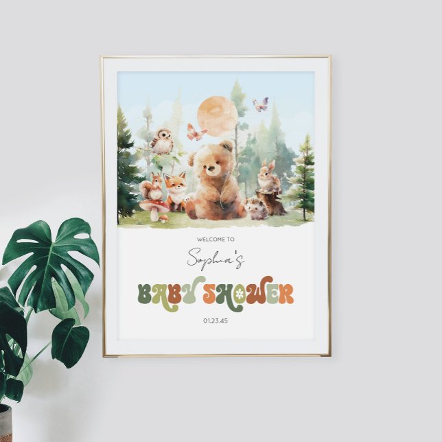 Impression Photo Baby shower de bois de Beary Cute (Beary Cute Woodland Baby Shower Poster)