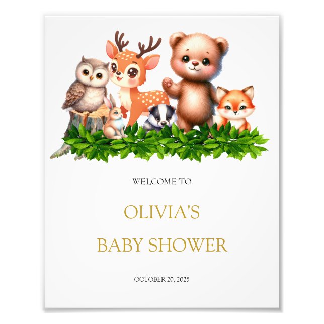 Impression Photo Baby shower des animaux forestiers signe de bienve (Devant)