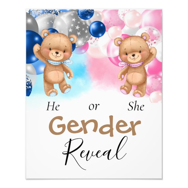 Impression Photo Baby shower Teddy Balloons Révélation de genre (Devant)