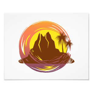 Impression Photo Badge avec paysage volcanique tropical et palmiers