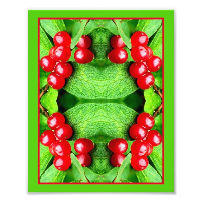 Impression Photo Baies rouges avec gouttes de pluie miroir nature A (Devant)