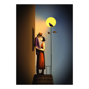 Impression Photo Balcon Lune Romantique - Vintage Noir Love