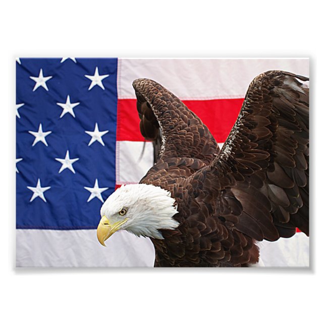 Impression Photo Bald Eagle avec le drapeau américain (Devant)