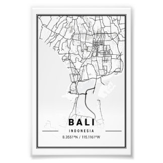 Impression Photo Bali - Carte de la ville lumineuse Indonésie
