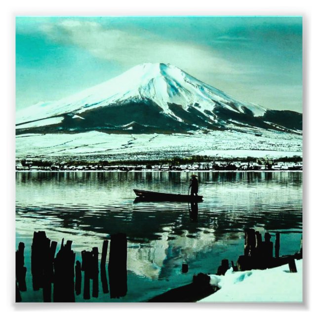 Impression Photo Bateau solitaire sous l'ombre d'hiver du Mont Fuji (Devant)