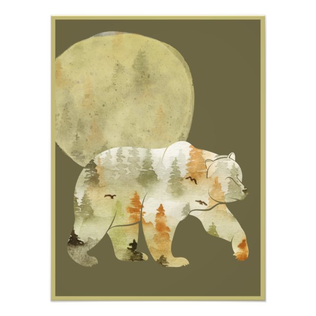 Impression Photo Bear Walking in Woods Moon Peint Forêt Faune (Devant)