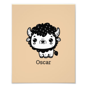 Impression Photo Bébé Bison Fluffy - Art d'animaux de ferme Kawaii
