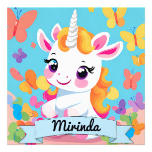 Impression Photo Bébé mignon Unicorn Butterfly Nom personnalisé