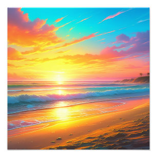 Impression Photo Bel coucher de soleil sur l'Ocean Sandy Beach