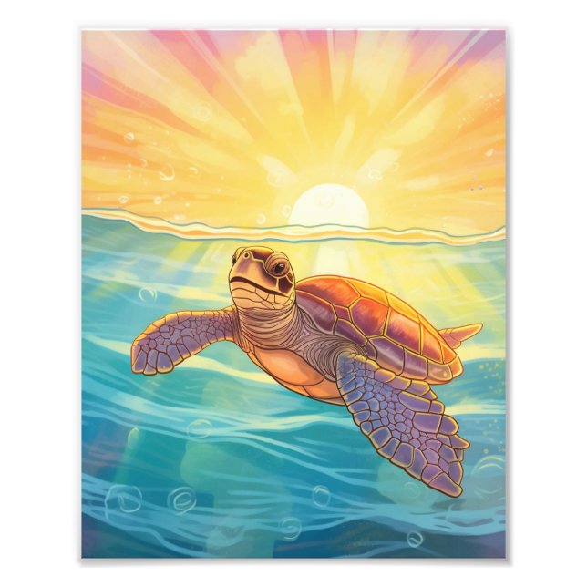 Impression Photo Belle tortue de mer et Plantes marins (Devant)