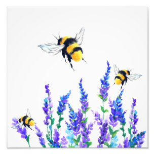 Impression Photo Belles fleurs de printemps et les abeilles volent 