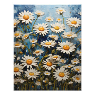 Impression Photo Belles marguerites sur arrière - plan bleu