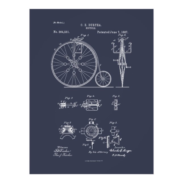 Impression Photo Bicyclette antique 1887 Penny Farthing Brevet (Devant)