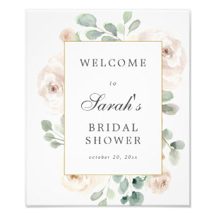 Impression Photo Bienvenue à la Baby Shower Florale Blanche Eucalyp