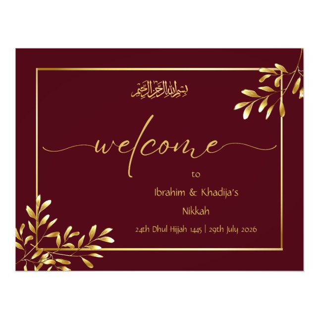 Impression Photo Bienvenue à notre Nikkah - Panneau Mariage islamiq (Devant)