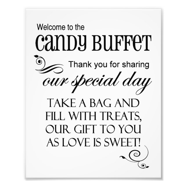 Impression Photo Bienvenue au Mariage Buffet Candy 8 x 10 (Devant)