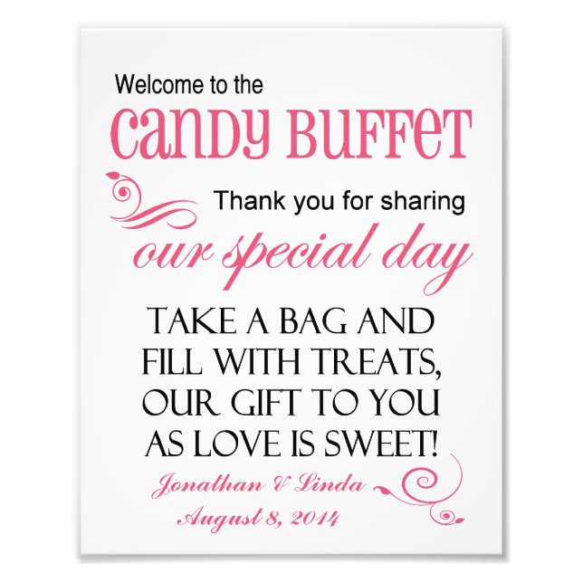 Impression Photo Bienvenue au Mariage rose du buffet de bonbons (Devant)