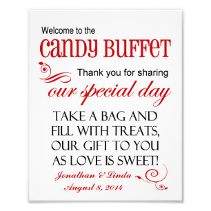 Impression Photo Bienvenue au Mariage rouge du buffet de bonbons