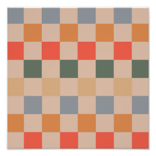 Impression Photo Bleu Beige Orange Brown À damiers En vichy Motif
