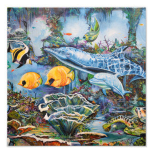 Impression Photo Bleu bleu rouge jaune marine Animaux