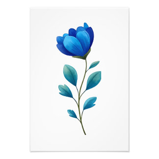 Impression Photo Blue Floral Botanical Illustration