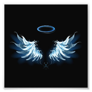 Impression Photo Blue Glowing Angel Wings on black background