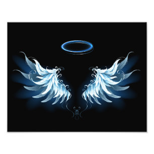 Impression Photo Blue Glowing Angel Wings on black background