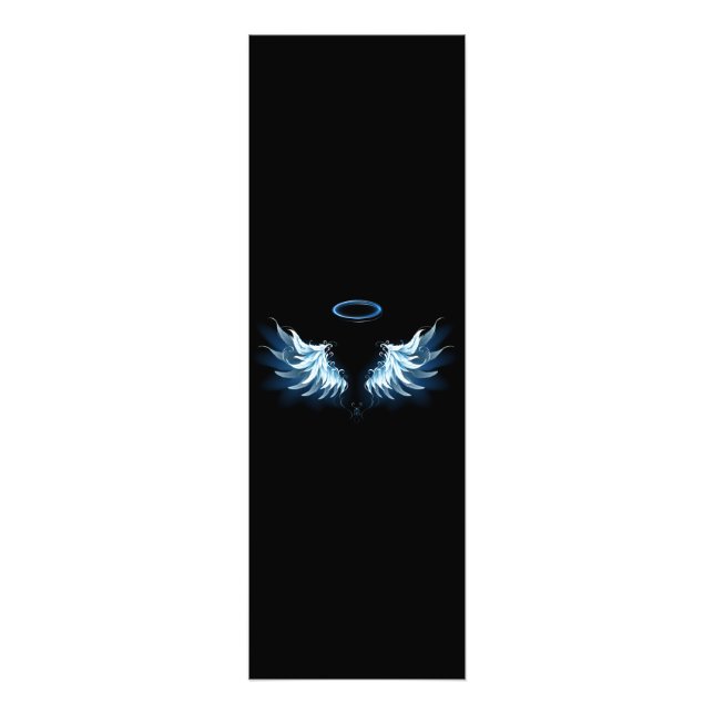 Impression Photo Blue Glowing Angel Wings on black background (Devant)