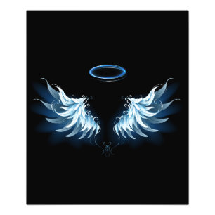 Impression Photo Blue Glowing Angel Wings on black background