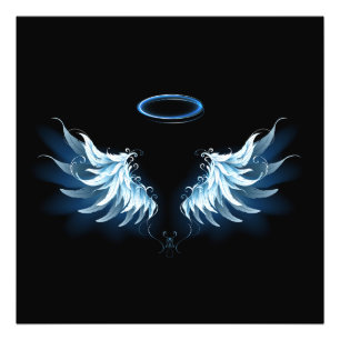 Impression Photo Blue Glowing Angel Wings on black background