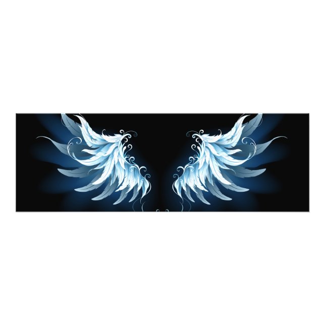 Impression Photo Blue Glowing Angel Wings on black background (Devant)