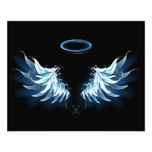 Impression Photo Blue Glowing Angel Wings on black background