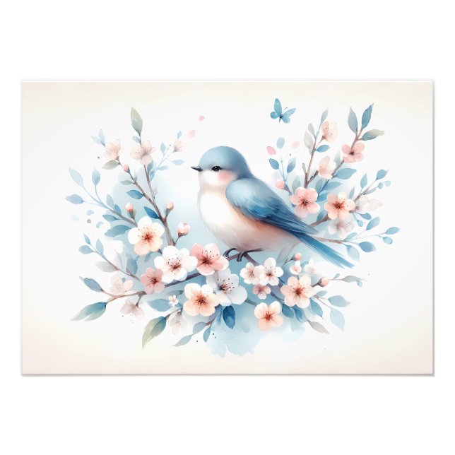 Impression Photo Bluebird Blossom Watercolor Serenity (Devant)