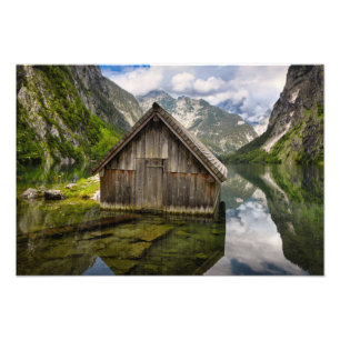 Impression Photo Boathouse dans le lac Obersee dans les Alpes en Al