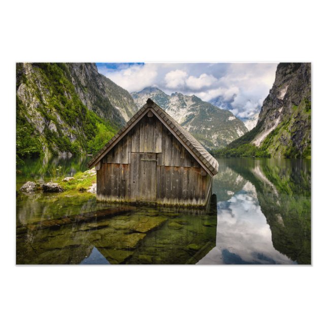 Impression Photo Boathouse dans le lac Obersee dans les Alpes en Al (Devant)