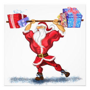 Impression Photo Bodybuilder Santa Claus avec cadeaux de Noël - Amu