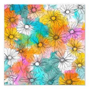 Impression Photo Boho Colorful Daisy Art Imprimer