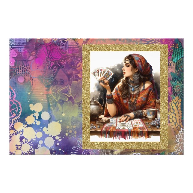 Impression Photo *~* Boho Gypsy Woman Psychic Card Reader A100 (Devant)