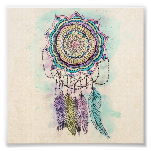 Impression Photo Boho Watercolor Mandala Dreamcatcher (Devant)