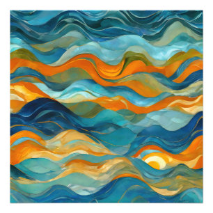 Impression Photo "Bolonia" Bleu Vert Orange Vagues