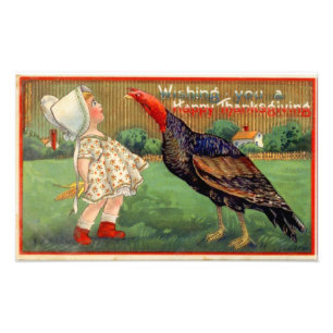 Impression Photo Bon thanksgiving Little Girl et Turquie Vintage