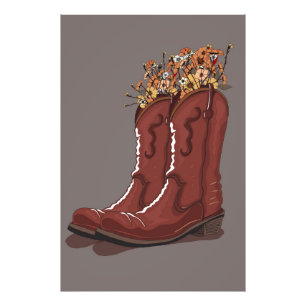 Impression Photo Bottes de cowboy avec fleurs sauvages